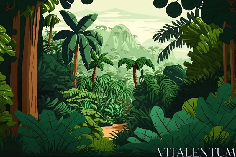 Captivating Cartoon Island: A Spectacular Tropical Forest Illustration AI Image
