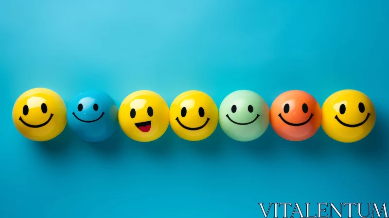 Colorful Smiley Face Balls on Blue Background AI Image