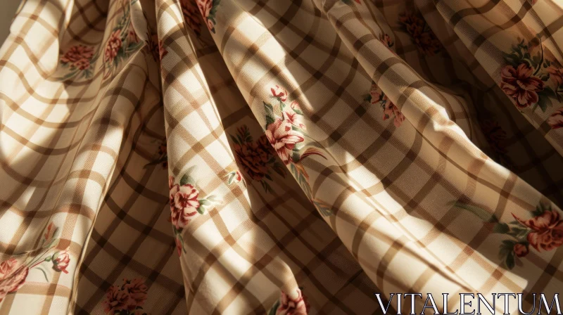 Crumpled Beige Floral Fabric Close-Up AI Image