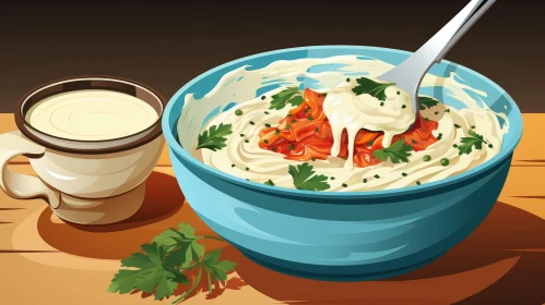 Delicious Creamy Soup with Fish - Cartoon Style