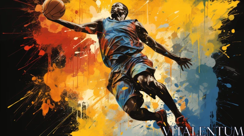 Dynamic Basketball Player Dunking Painting AI Image