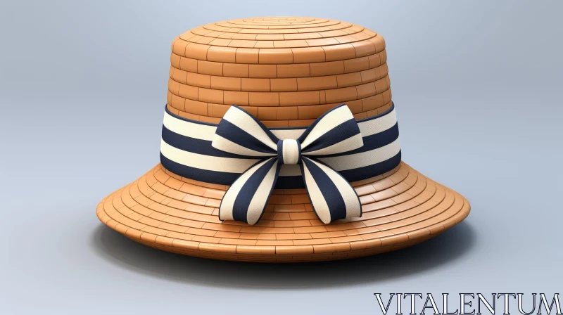 AI ART Elegant Brown Straw Hat with Blue and White Ribbon