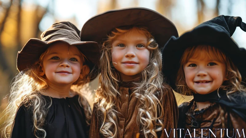 Enchanting Little Girls in Witch Costumes AI Image