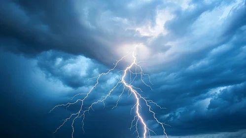 Intense Lightning Strike in Stormy Sky