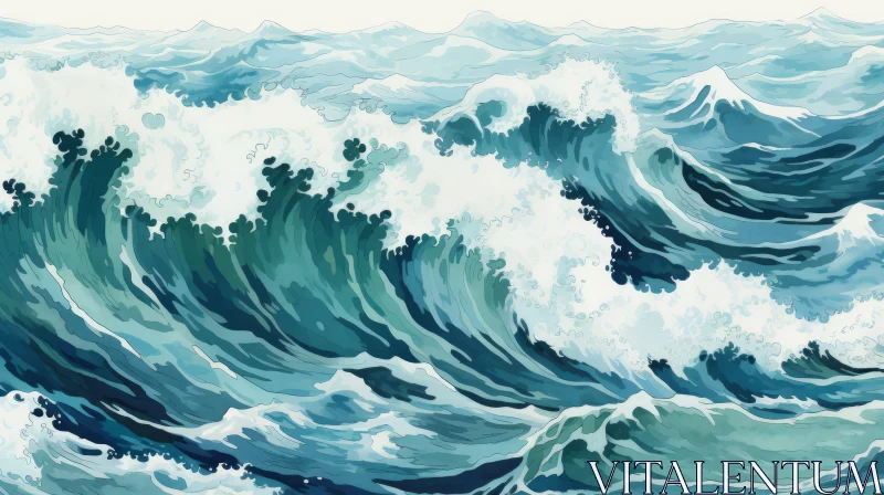AI ART Powerful Waves Watercolor Painting
