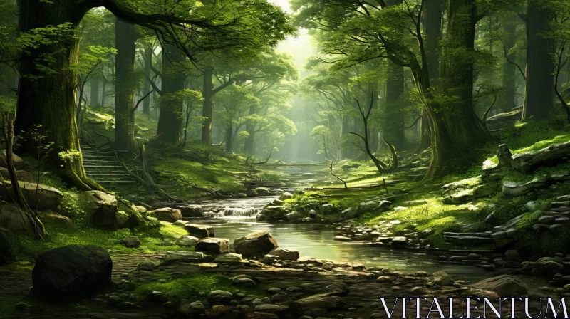 Tranquil Forest River Landscape AI Image