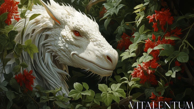 White Dragon in Lush Green Forest - Fantasy Digital Art AI Image