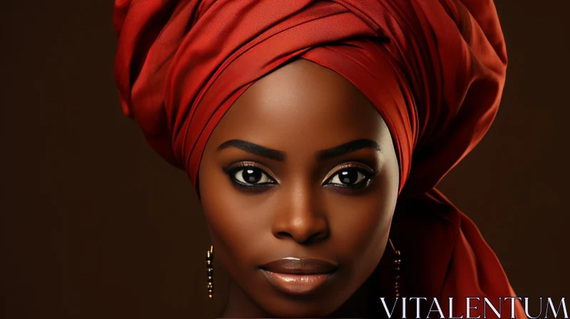 African Woman Portrait with Red Head Wrap AI Image