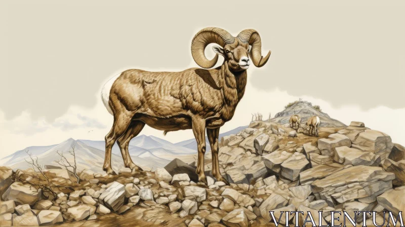 AI ART Bighorn Sheep in Mountain Landscape - Social Herbivore