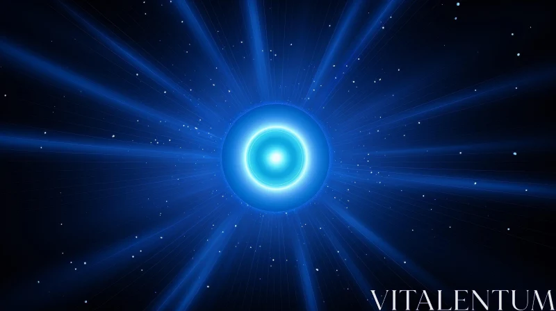 AI ART Blue Glowing Celestial Sphere with Radiant Rays