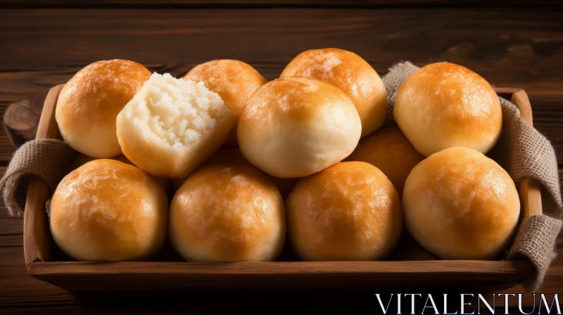 AI ART Delicious Freshly Baked Bread Rolls in Wooden Basket