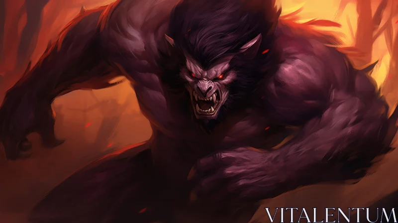 Fiery Werewolf - Digital Fantasy Art AI Image