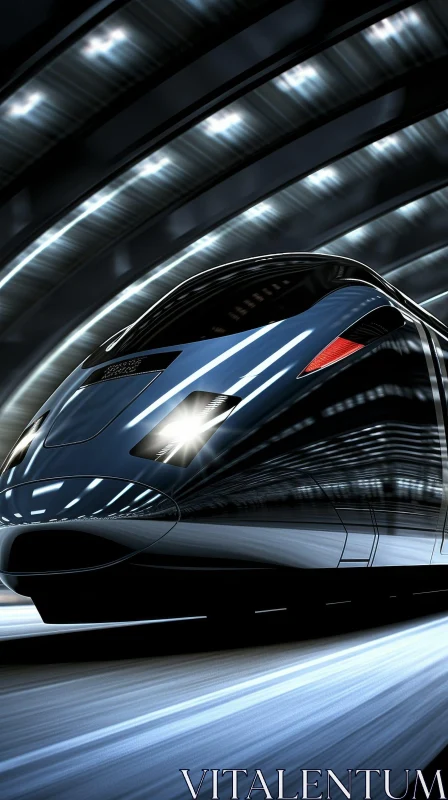 High-Speed Train Motion in Tunnel AI Image