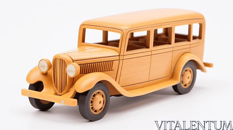 Intricately Sculpted Toy Wooden Car on White Background AI Image