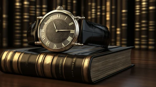 Luxurious Gold Wristwatch on Closed Book