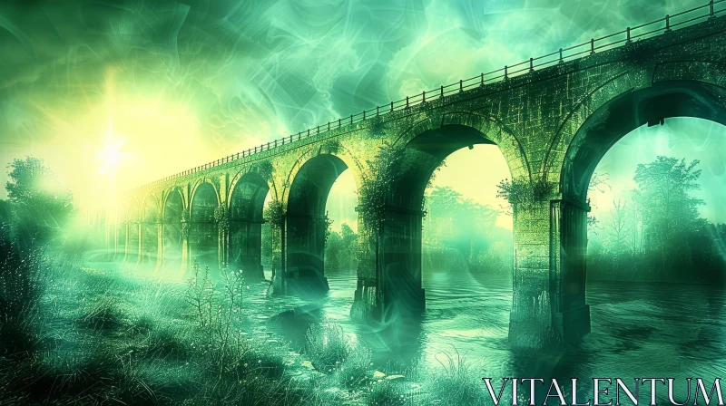 Tranquil Stone Bridge Landscape AI Image