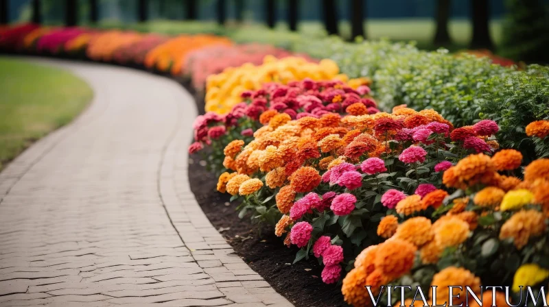 Colorful Zinnia Flower Bed in Garden Path AI Image