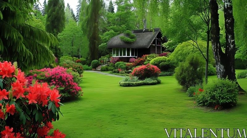 Enchanting Garden with Wooden House - Nature's Beauty AI Image