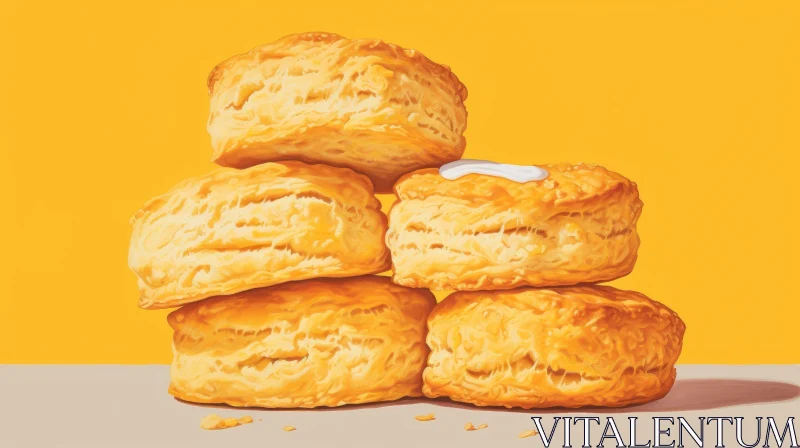 Golden Brown Biscuits with Butter Stack AI Image