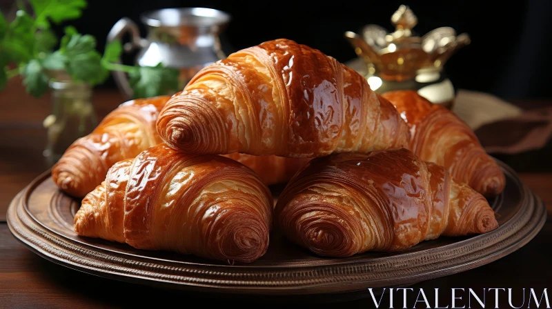 Golden Brown Croissants on Plate - Close-Up View AI Image