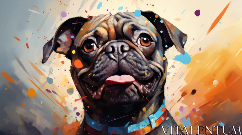 Happy Pug Painting on Yellow Background AI Image
