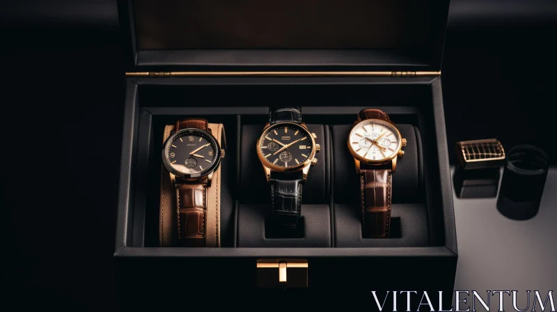 Luxury Gold Watches in Black Box AI Image