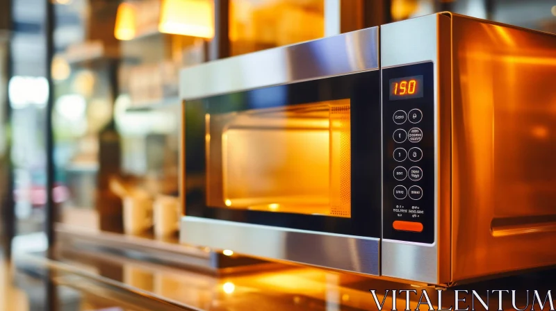 Modern Stainless Steel Microwave Oven with Digital Display AI Image