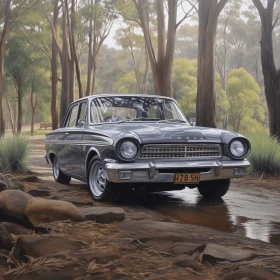Rustic Classic Car in Forest - Realistic Marine Painting
