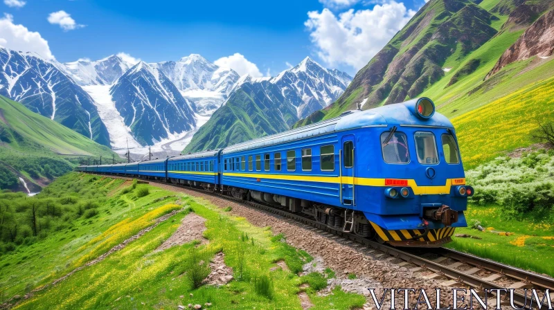 Scenic Train Journey Through Mountain Valley AI Image