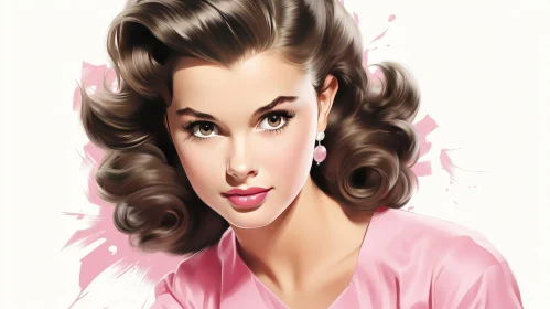 Charming Retro Portrait of a Young Woman in Pink Dress