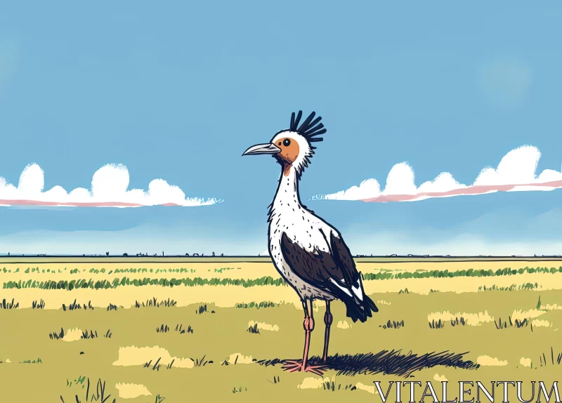 Comical Cartoon Bird in Field - Hyper-Realistic Illustration AI Image