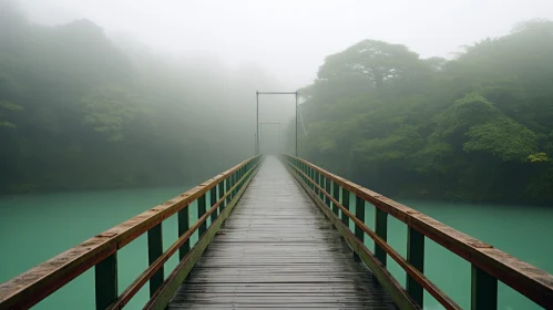 Enigmatic Wooden Bridge Over Tranquil River