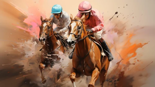 Exciting Horse Racing Watercolor Painting