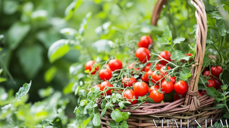 AI ART Fresh Ripe Tomatoes in Lush Garden | Basket of Red Tomatoes