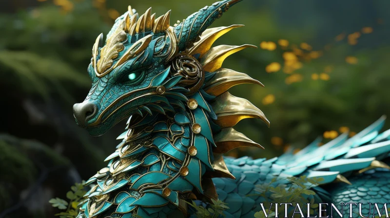 AI ART Green Dragon 3D Rendering in Forest