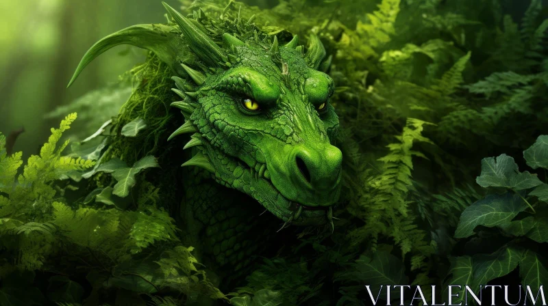 AI ART Green Dragon in Forest - Fantasy Digital Painting