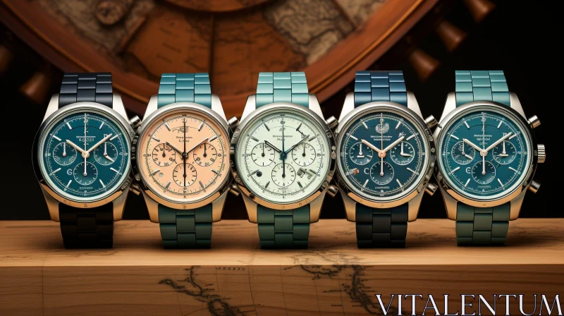 Luxury Watches Collection - Exquisite Timepieces on Wooden Display AI Image