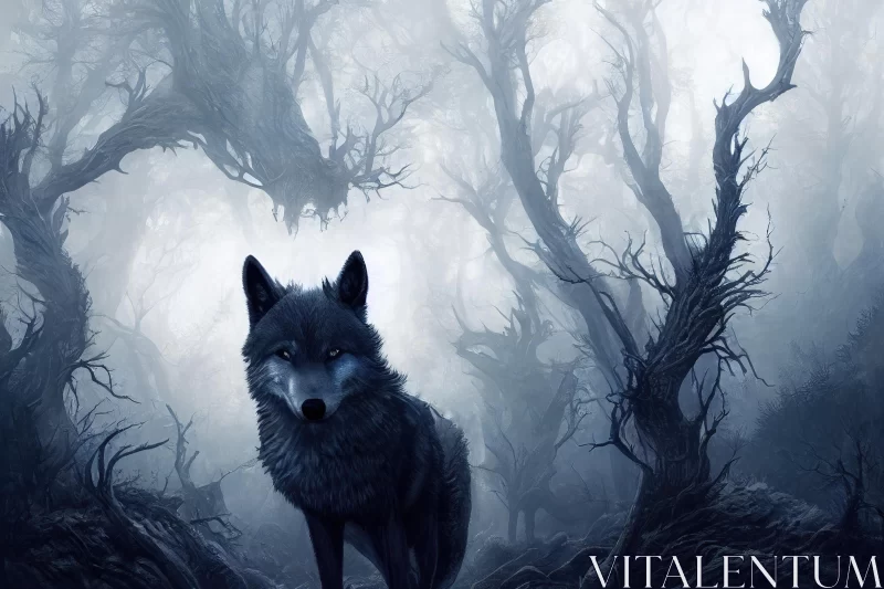 Mysterious Wolf in Dark Forest | Haunting Landscapes AI Image