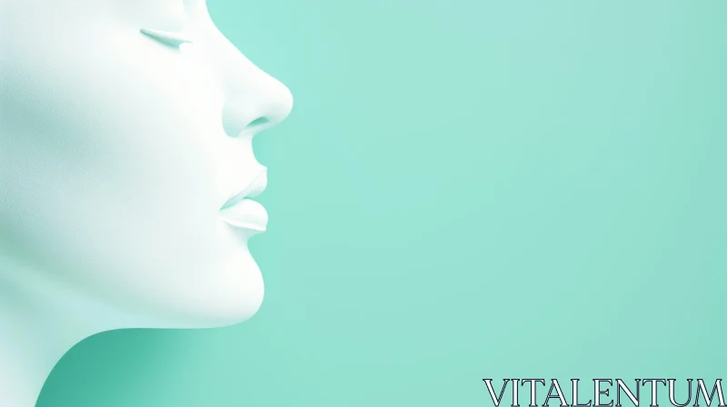 Serene Female Face in Profile on Mint Green Background AI Image