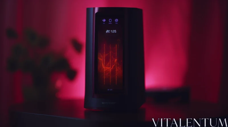 Sleek Black and Red Space Heater with Digital Display AI Image