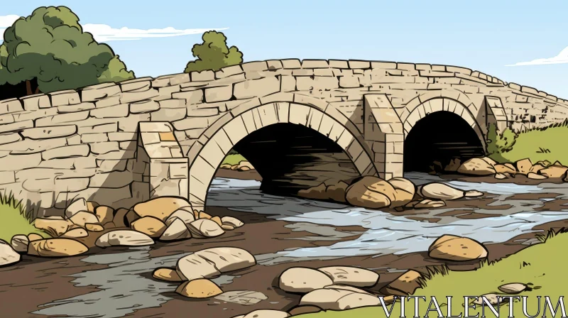 AI ART Stone Bridge Over River - Architectural Marvel