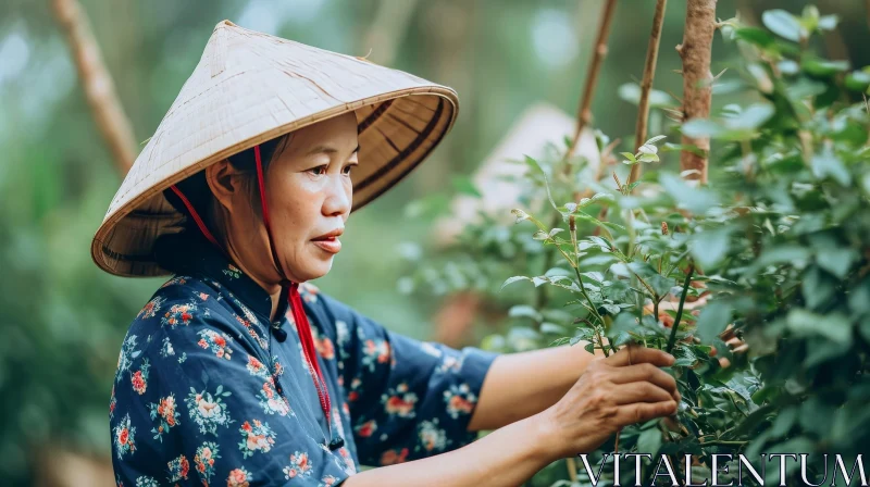 Vietnamese Woman in Rose Garden - Traditional Harvesting Scene AI Image
