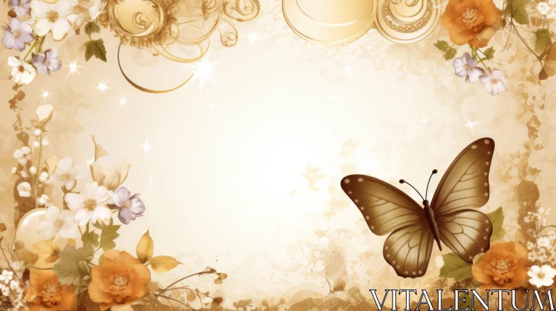 AI ART Vintage Floral Butterfly Wedding Background