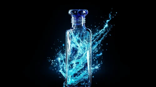Blue Glass Bottle Tornado - 3D Rendering