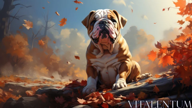 AI ART Brown and White Bulldog in Forest Painting