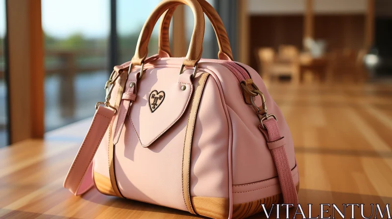 Chic Pink Leather Handbag with Wooden Handle and Charm AI Image