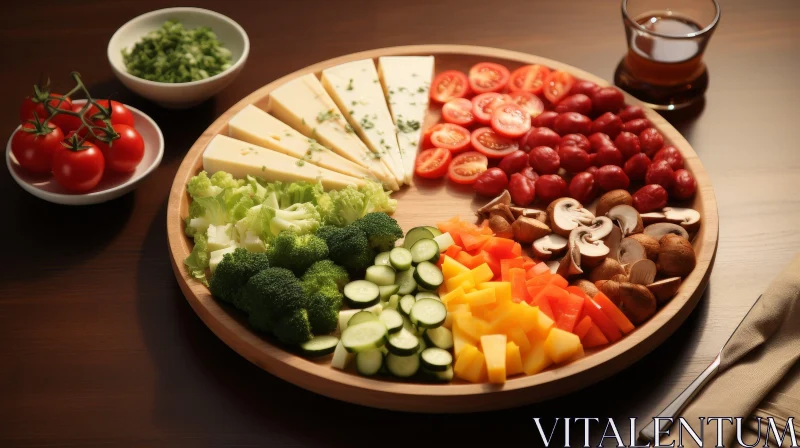 Colorful Food Platter on Wooden Plate AI Image