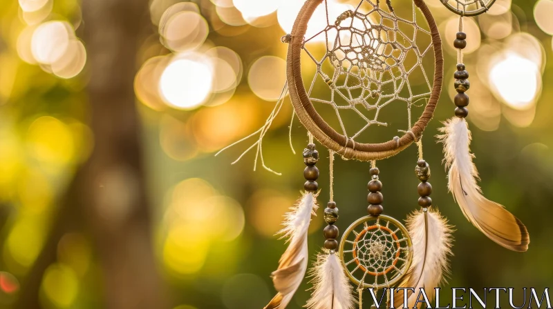 Dreamcatcher Hanging in Forest with Sunlight AI Image
