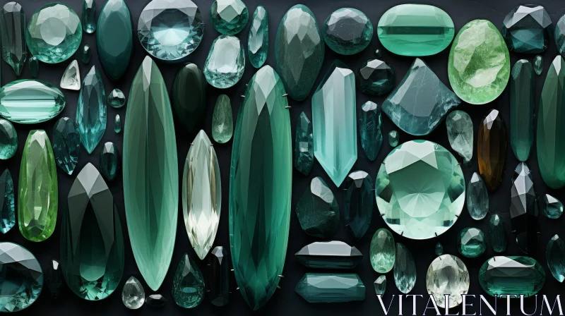 AI ART Green Gemstones on Black Background - Stunning Display