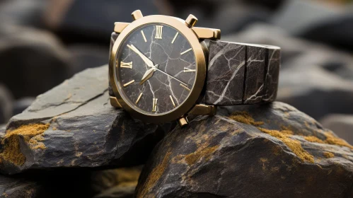 Luxurious Gold Wristwatch on Marble Background